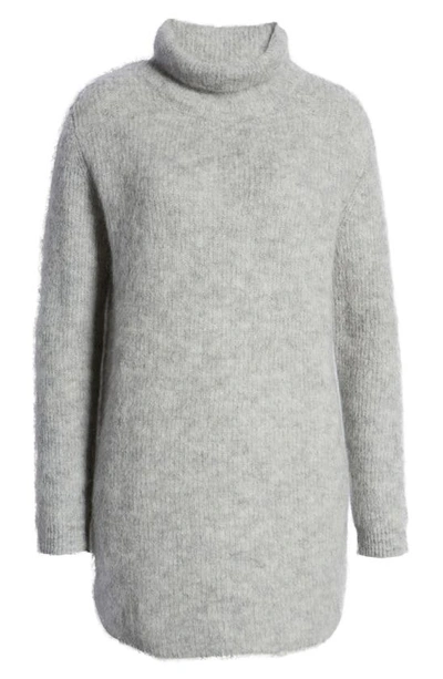 Shop Nordstrom Fuzzy Turtleneck Alpaca Blend Tunic Sweater In Grey Heather