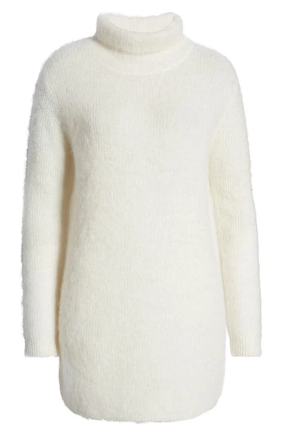 Shop Nordstrom Fuzzy Turtleneck Alpaca Blend Tunic Sweater In Ivory Cloud