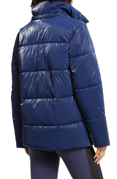 Shop Zella Snow Puffer Jacket With Removable Hood In Navy Shine