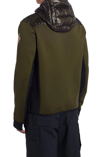 Shop Moncler Quilted Down & Knit Cardigan In Green