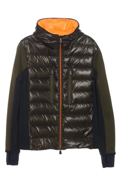 Shop Moncler Quilted Down & Knit Cardigan In Green