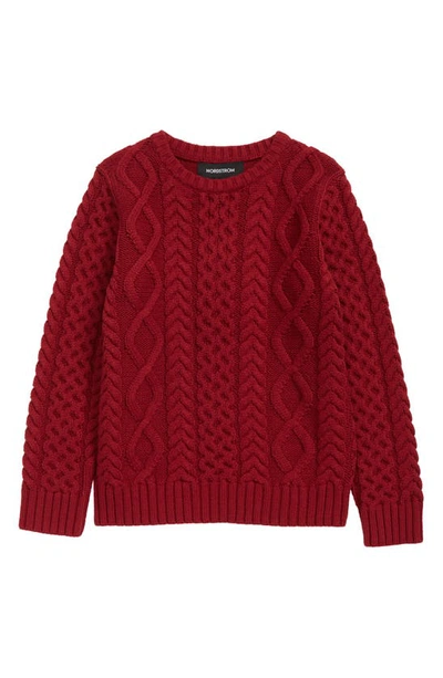 Shop Nordstrom Kids' Cable Cotton Blend Sweater In Red Tibetan
