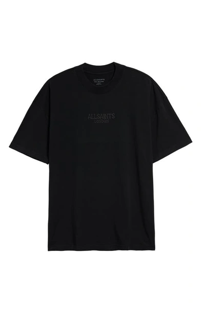 Shop Allsaints Bones Puff Logo Crewneck Cotton T-shirt In Washed Black