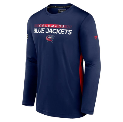 Shop Fanatics Branded Navy Columbus Blue Jackets Authentic Pro Rink Performance Long Sleeve T-shirt