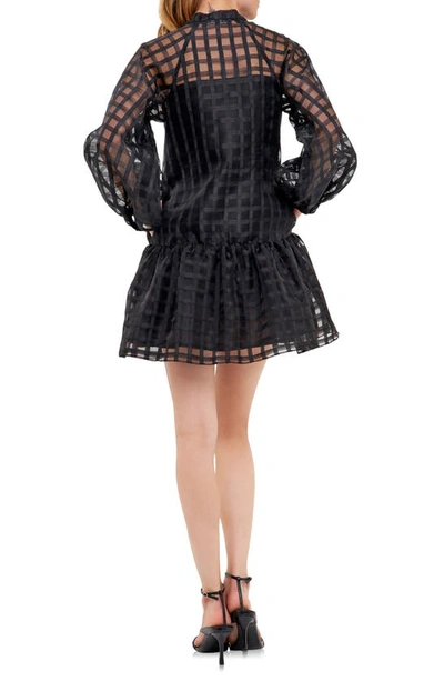 ENGLISH FACTORY ENGLISH FACTORY CHECK LONG SLEEVE ORGANZA DRESS 