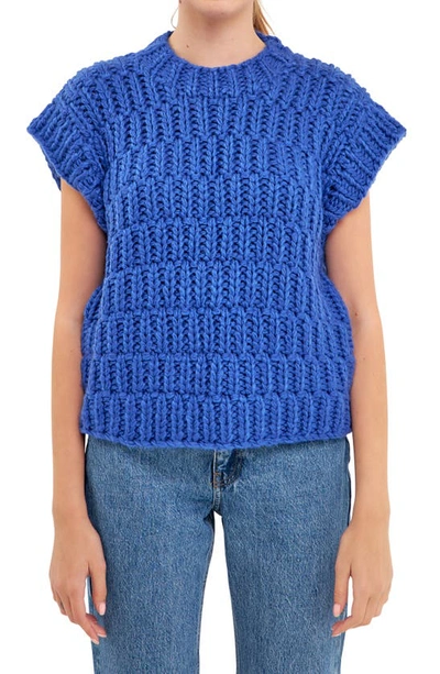 English Factory Chunky Cap Sleeve Sweater In Blue