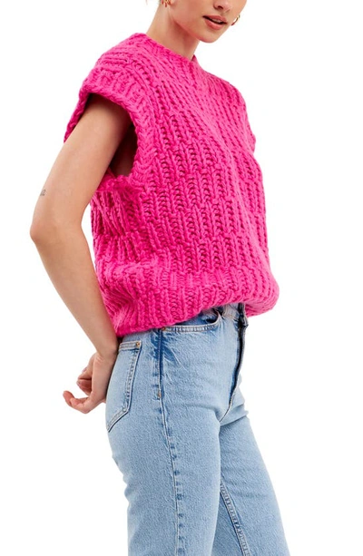English Factory Chunky Cap Sleeve Sweater In Fuchsia