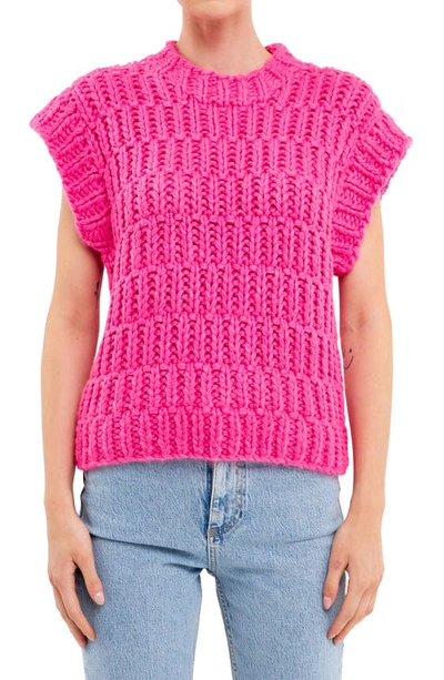 English Factory Chunky Cap Sleeve Sweater In Fuchsia