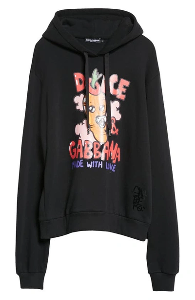 Shop Dolce & Gabbana Funny Logo Cotton Blend Graphic Hoodie In Nero
