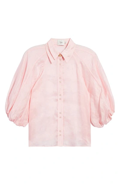 Shop Aje Palms Puff Sleeve Linen & Silk Blouse In Rose Pink