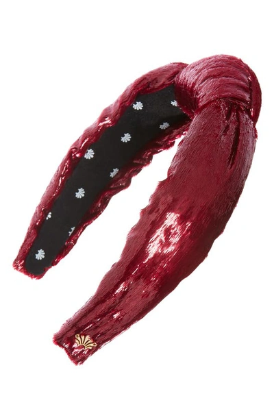 Shop Lele Sadoughi Liquid Velvet Knotted Headband In Tapestry Red