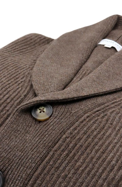 Shop Lorenzo Uomo Ribbed Shawl Collar Wool & Cashmere Cardigan In Mocha