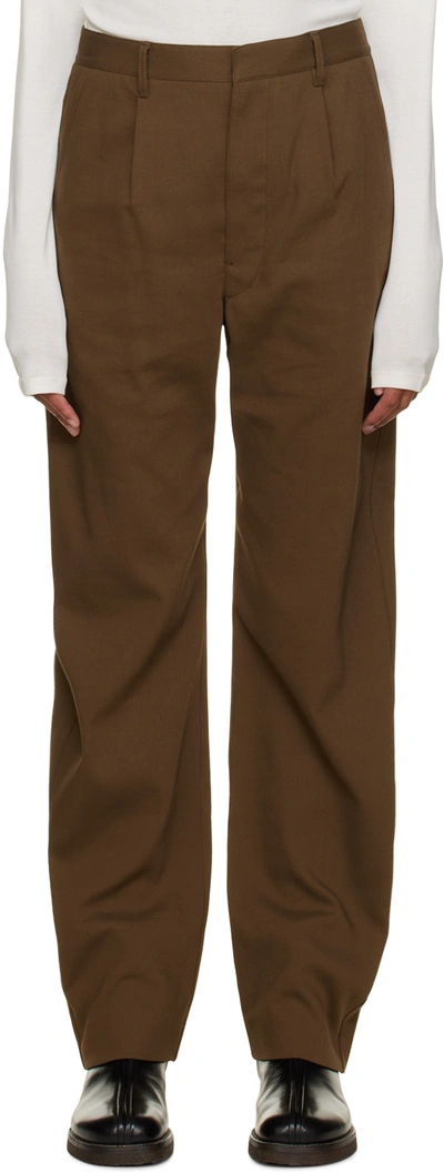 Shop Lemaire Brown Pleated Trousers In Br451 Hazelnut Brown