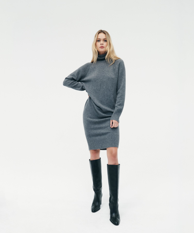 Shop Naadam Luxe Cashmere Turtleneck Dress In Granite