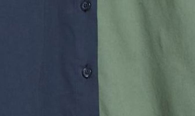 Shop Pistola Sloane Colorblock High-low Stretch Cotton Shirt In Ivy Navy Split