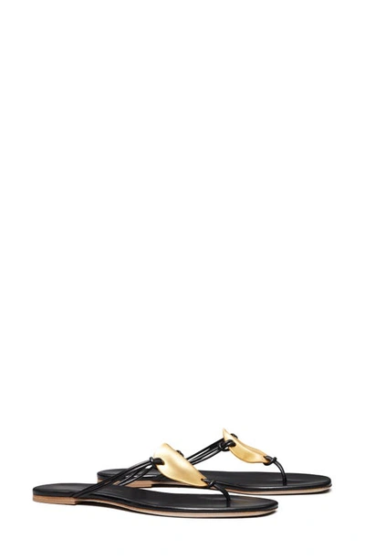 Shop Tory Burch Patos Leather Sandal In Perfect Black / Gold