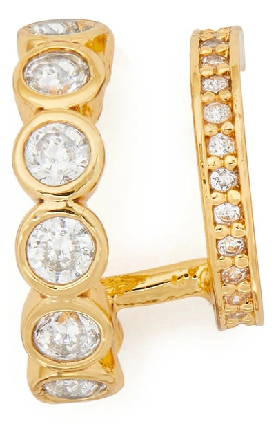 Shop Kate Spade Dazzle Crystal Double Huggie Hoop Earrings In Clear/ Gold