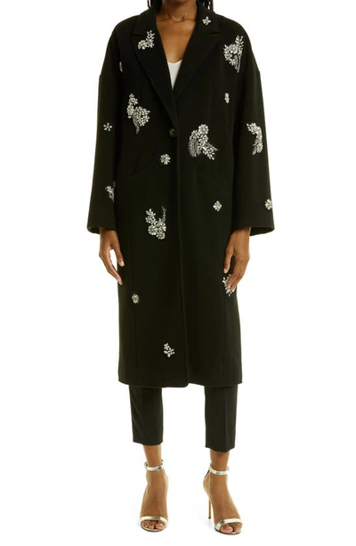 Shop Cinq À Sept Crystal Ivy Gravis Embellished Coat In Black