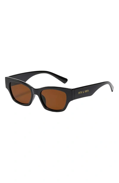 Fifth & Ninth Andi 51mm Polarized Rectangular Sunglasses In Black/ Brown