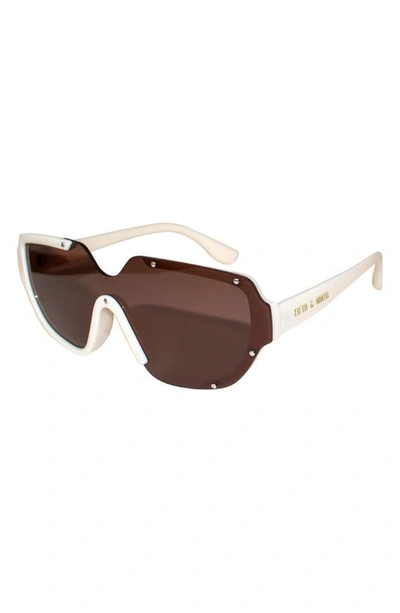 Shop Fifth & Ninth Jolie 71mm Oversize Polarized Square Sunglasses In Cream/ Brown