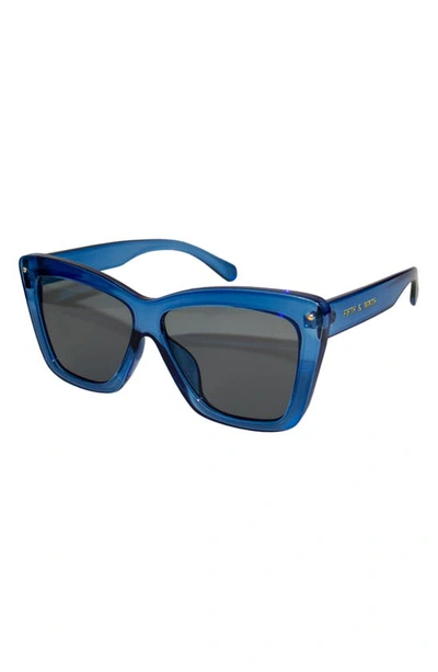 Shop Fifth & Ninth Willow 57mm Polarized Cat Eye Sunglasses In Transparent Blue/ Gray