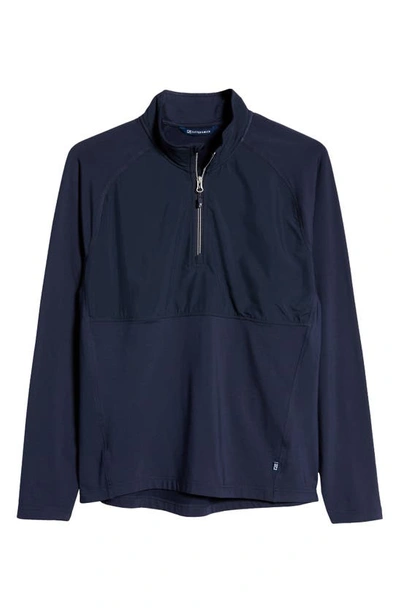 Shop Cutter & Buck Adapt Quarter Zip Wind Resistant Knit Pullover In Navy Blue