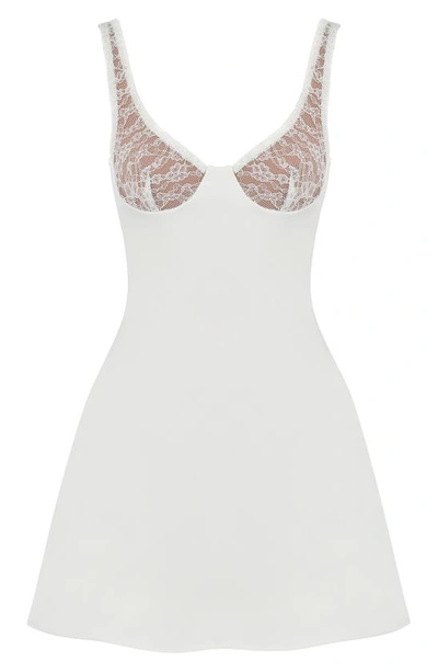 House Of Cb Cassandra Lace Cup Satin Minidress In Ivory