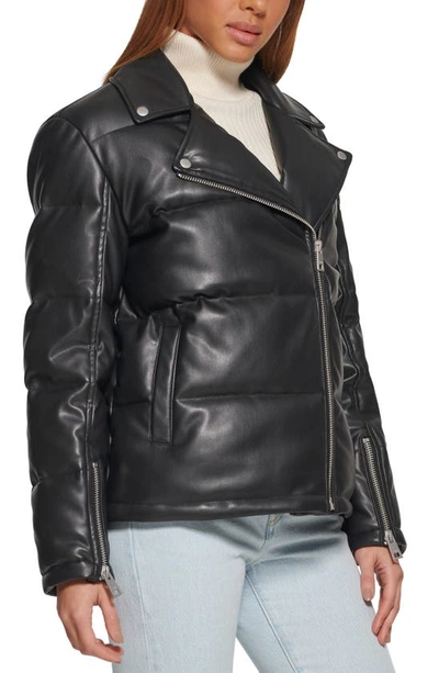 Shop Levi's Faux Leather Moto Puffer Jacket In Black