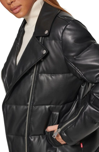 Shop Levi's Faux Leather Moto Puffer Jacket In Black