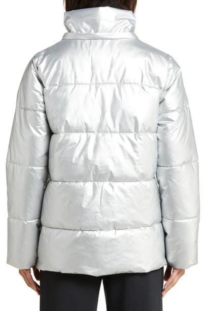 Shop Zella Snow Puffer Jacket With Removable Hood In Silver