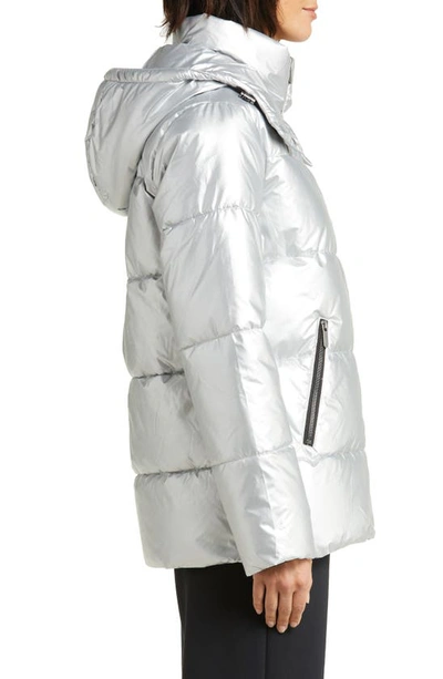 Shop Zella Snow Puffer Jacket With Removable Hood In Silver