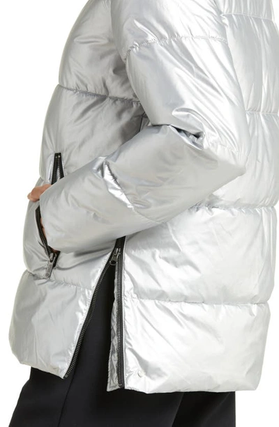 Shop Zella Snow Puffer Jacket With Removable Hood In Silver