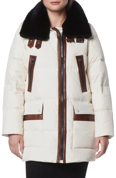 Andrew Marc Dutton Genuine Shearling Trim Down & Feather Fill Puffer Parka In Birch