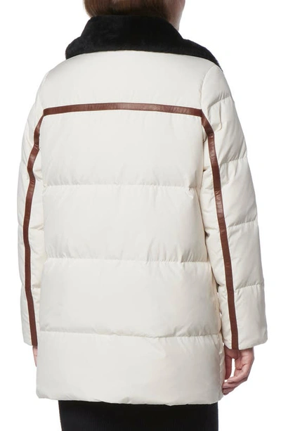 Andrew Marc Dutton Genuine Shearling Trim Down & Feather Fill Puffer Parka In Birch