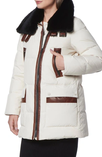 Andrew Marc Dutton Genuine Shearling Trim Down & Feather Fill Puffer Parka In Birch
