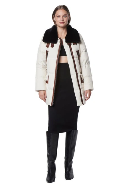 Andrew Marc Dutton Genuine Shearling Trim Down & Feather Fill Puffer Parka In Birch