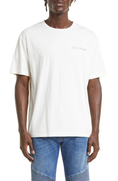 Balmain Cotton T-shirt With Small Paris Logo In Beige Gris Fonce | ModeSens