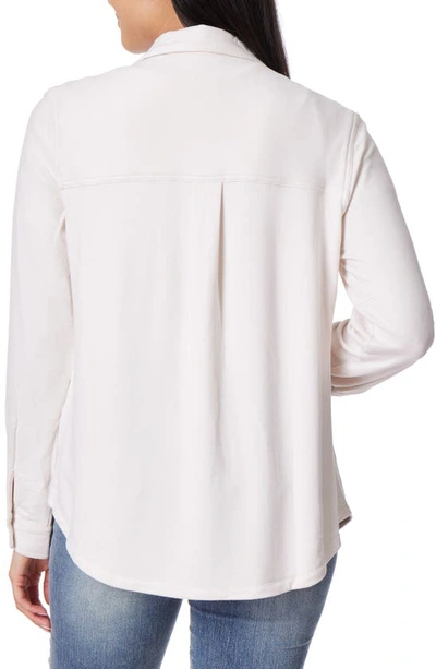 Shop C&c California Marina Luxe Essential Knit Button-up Shirt In Whitecap Grey