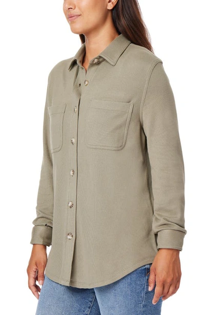 Shop C&c California Marina Luxe Essential Knit Button-up Shirt In Vetiver