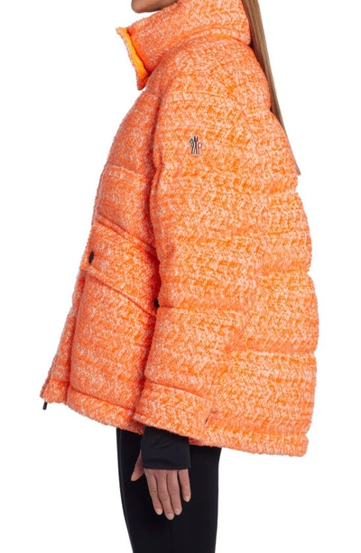 Shop Moncler Anteines Tweed Down Jacket In Orange Multi