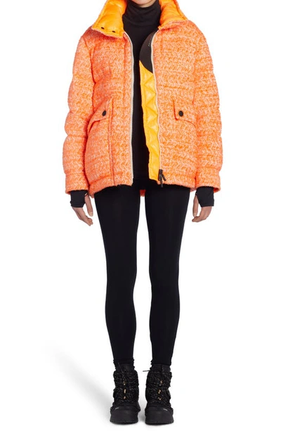 Shop Moncler Anteines Tweed Down Jacket In Orange Multi