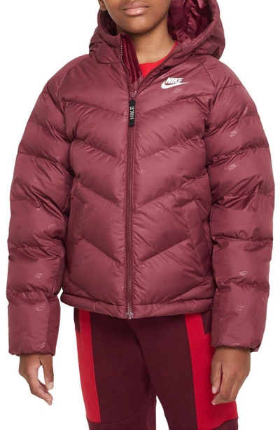 Shop Nike Kids' Hooded Puffer Coat In Dark Beetroot/ White