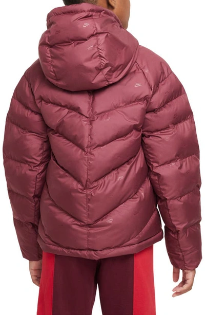 Shop Nike Kids' Hooded Puffer Coat In Dark Beetroot/ White