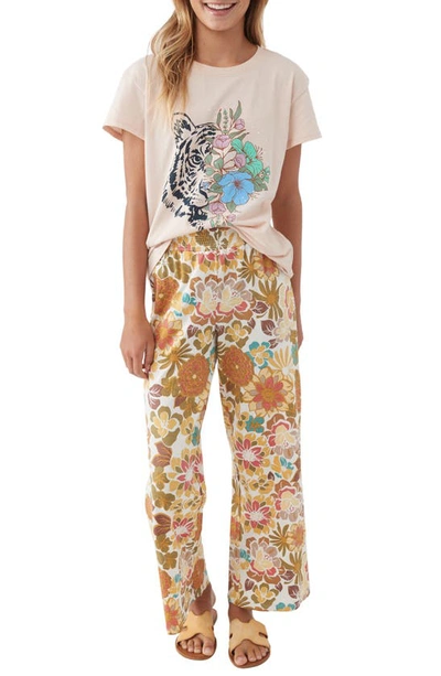 Shop O'neill Kids' Tommie Floral Wide Leg Knit Pants In Multi Colored