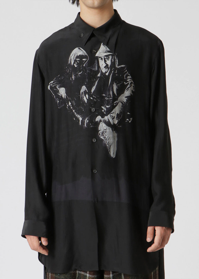 Shop Yohji Yamamoto Black Silk Print Shirt