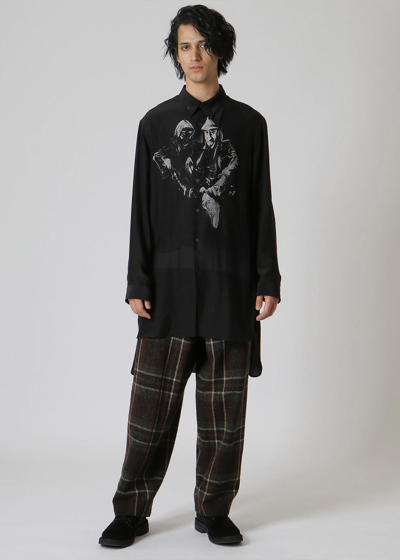 Shop Yohji Yamamoto Black Silk Print Shirt