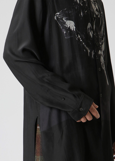 Shop Yohji Yamamoto Black Silk Print Shirt