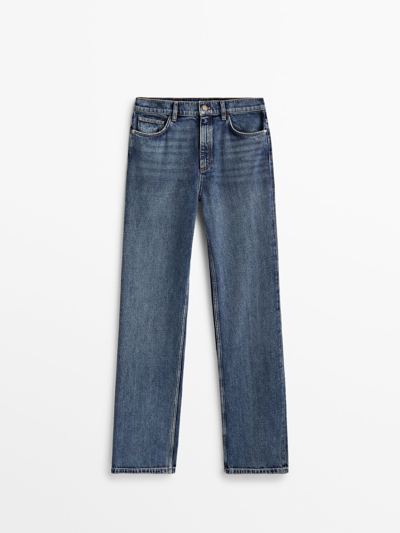 Shop Massimo Dutti Straight Fit High-waist Jeans In Medium Blue