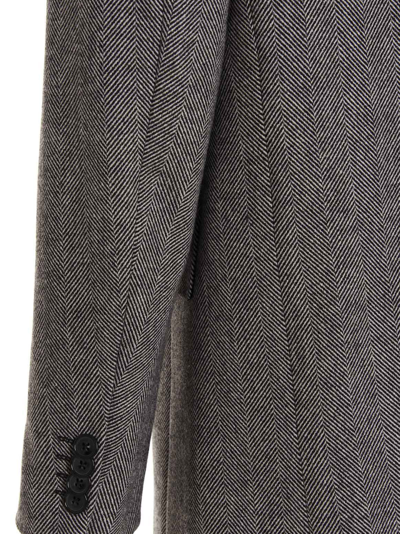 Shop Pt01 Herringbone Tweed Long Coat In White/black