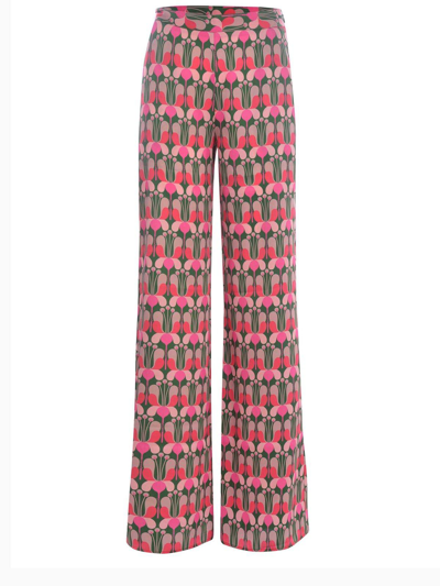 Shop Pinko Floral-printed Elasticated Waistband Flared Trousers In Multicolor